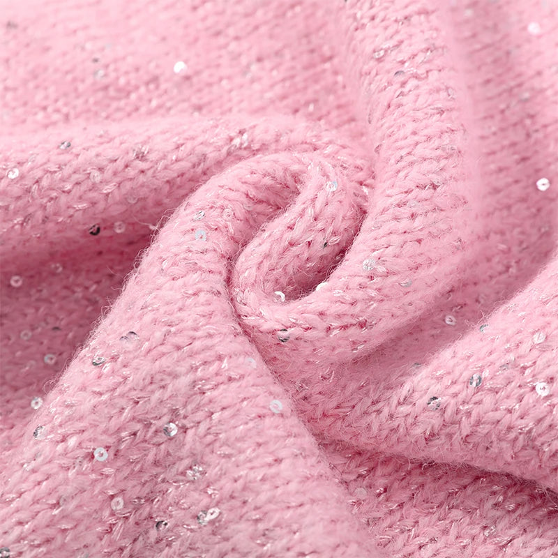 Casual Pailletten Lose Pullover Frauen Volle Hülse Gestrickte Solide Shinny Revers Reißverschlüsse Pullover Weibliche 2026 Frühling Dame Outwears