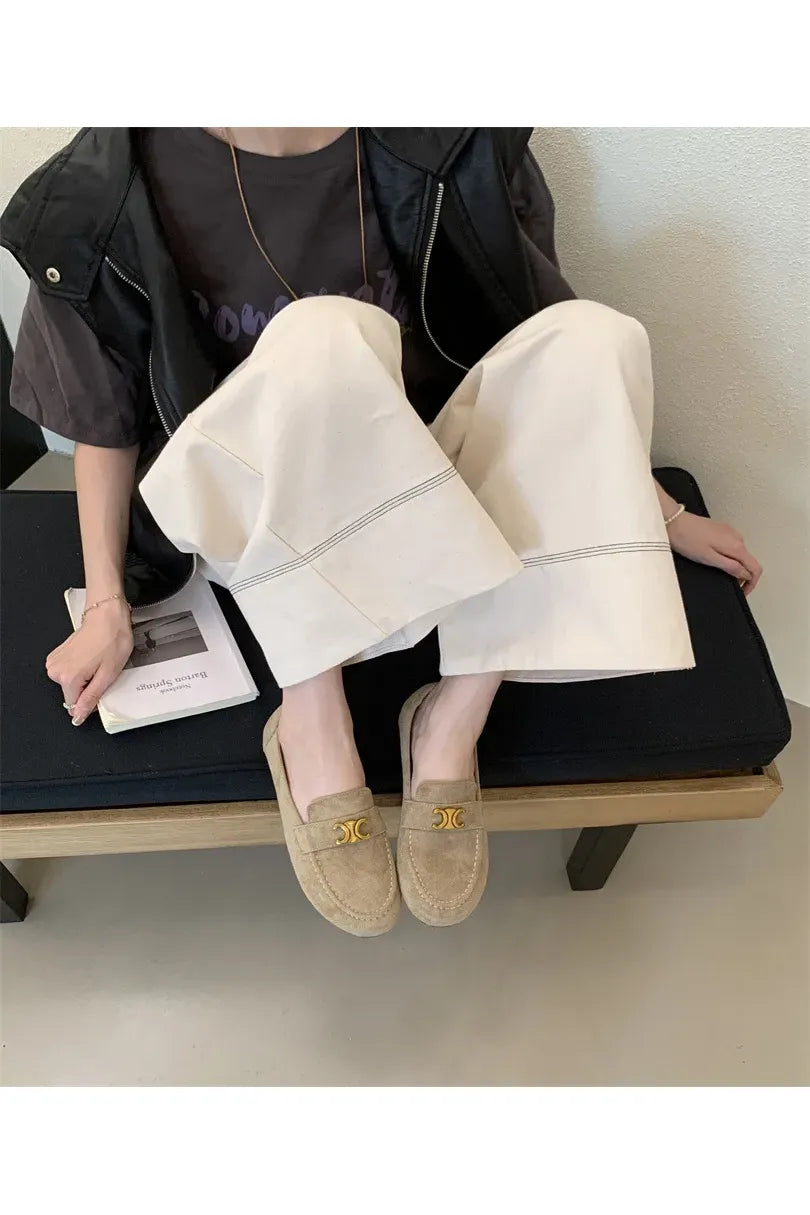 Französische Vintage-Slipper mit flacher Sohle für Damen – Eleganter, neuer Frühlingsstil, Schwarz, Slip-On, weiche Sohle, Bohnenschuhe