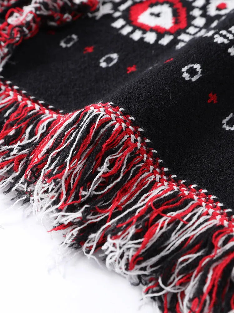 2026 frühling Quaste Gestrickte Jacquard frauen Strickjacken Lose Patchwork V-ausschnitt Langarm Dicke Warme Pullover Dame Neue Strickwaren