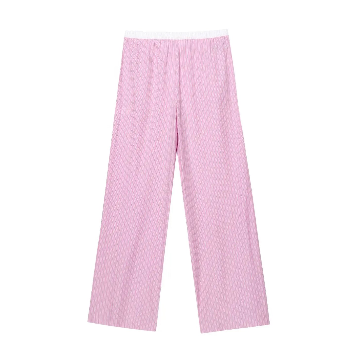 HH Women's Striped Pants Suit Bat Sleeve Loose Poplin Shirt+Elastic Waist Side Pocket Boxer Panties Pajama Style Casual Pant
