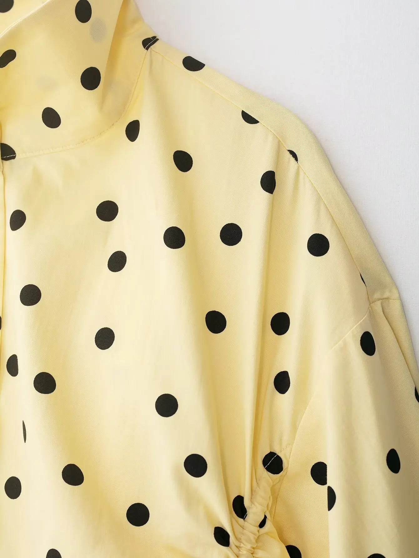 HH 2026 Women 2 Piece Set Long Sleeves Single Breasted Shirring Polka Dot Short Coat+Casual Elastic Waist Balloon Fit Shorts