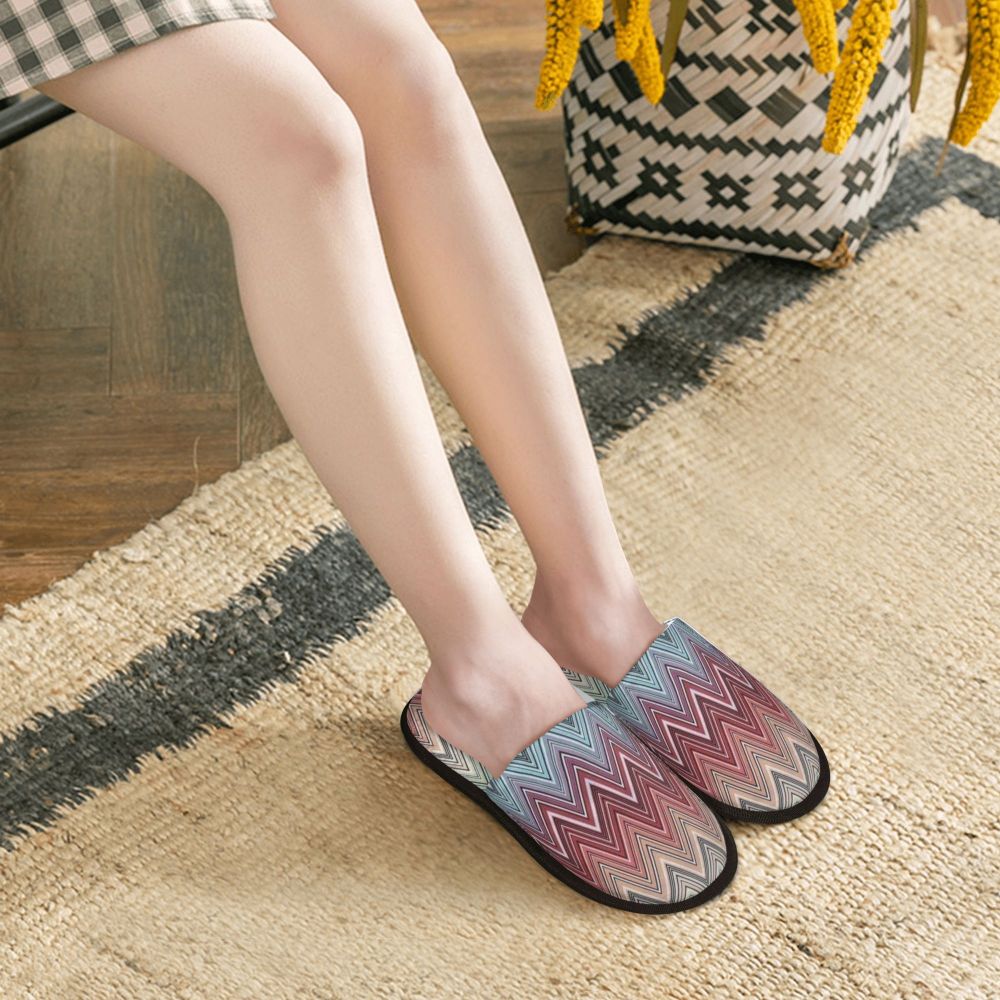 Abstract Geometric Home Zig Zag Guest Slippers for Hotel Women Custom Print Boho Modern Camouflage House Slipper