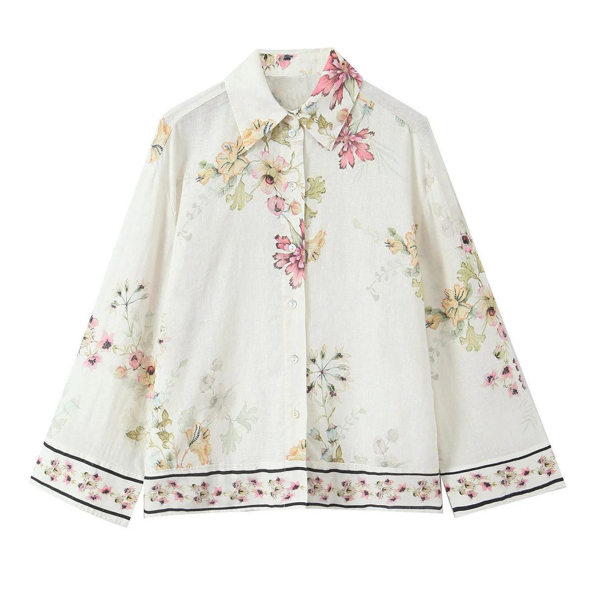 TFAFXY Thin Women Printed Blouse 2026 Spring Autumn Single-breasted Loose Shirt Female Casual Office Top Y2K