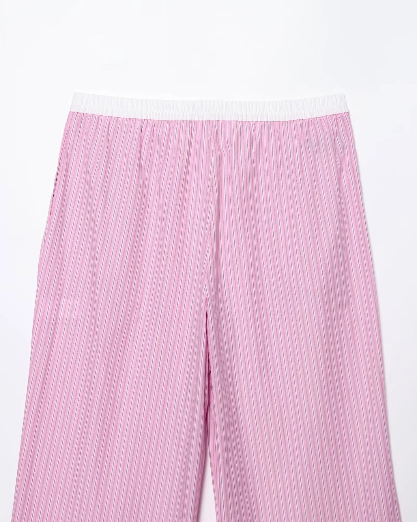 HH Women's Striped Pants Suit Bat Sleeve Loose Poplin Shirt+Elastic Waist Side Pocket Boxer Panties Pajama Style Casual Pant