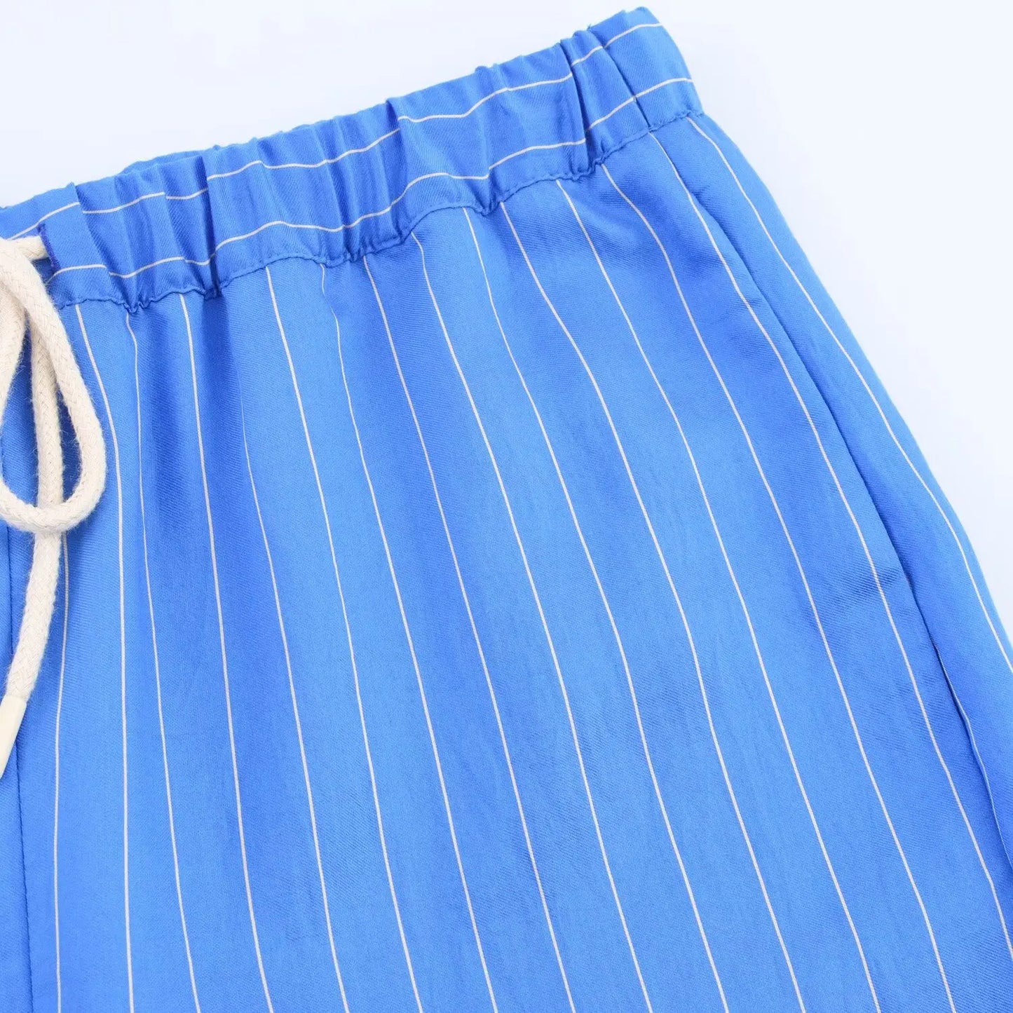 HH Women Striped Pants Suit Loose Lapel Long Sleeve Pocket Single-breasted Blouse+Summer Pajama Style Drawstring Pants