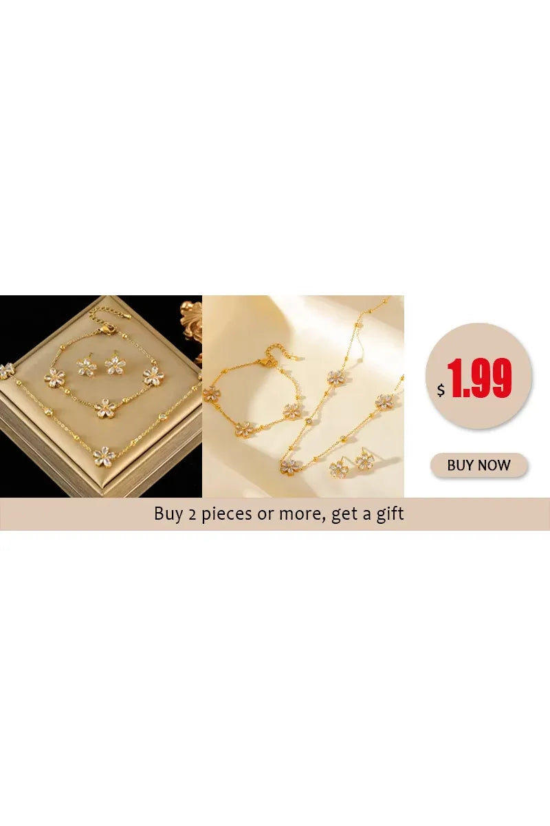 EILIECK 316L Edelstahl Blume Blütenblatt Zirkon Halskette Ohrringe Armband Set Für Frauen Mode Wasserdicht Schmuck Party Geschenk