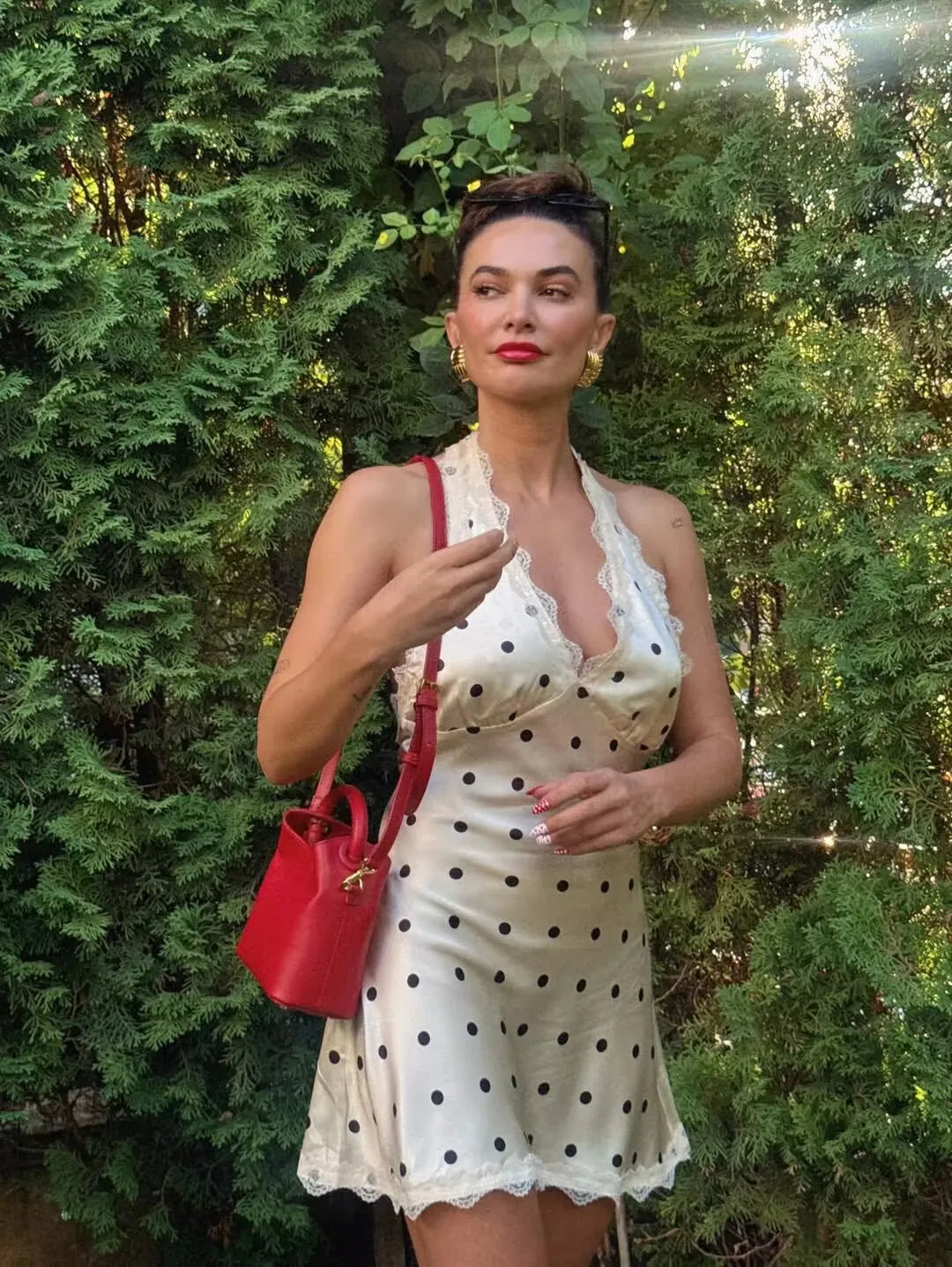 YENKYE Lace Spliced Polka Dot Halter Dress Women Elegant A-line Mini Sexy Backless Dresses Summer Robe 2025