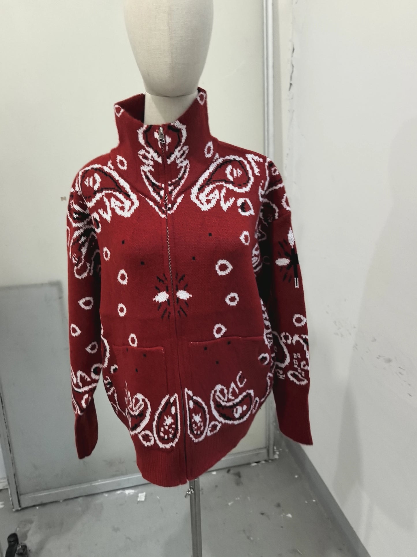 Frauen Gestrickte Getäfelten Pullover drehen-unten Kragen Flare Hülse Reißverschlüsse Mantel Strickjacke Casual Büro Dame Herbst 2025, Pullover