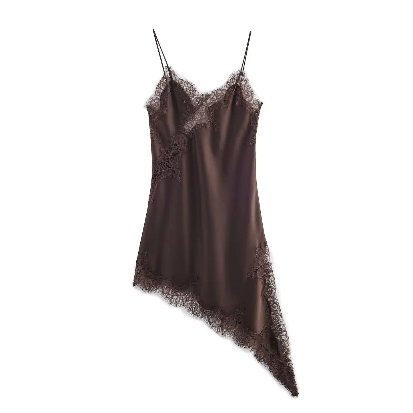 Women Fashion Sexy V-Neck Lace Elegant Halter Dress Asymmetric Hem Dress 2026 Summer New Fashion Holiday Party Beach Dresses
