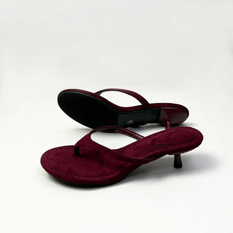Fashion Round Toe Non-Slip Women Thin Heels Slippers Slides Female Flip flops Sandals Pumps Comfort Ladies Heeled Slippers Shoes