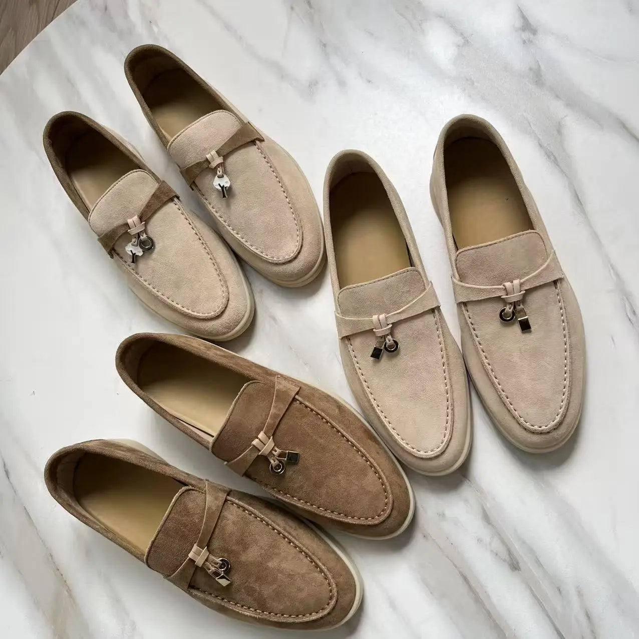 Klassische High-Top LP Loafer mit weicher Sohle, Slip-On-Schuhe, Metallschnalle, Quastendetails, lässige runde Zehenpartie, Leder-Flats