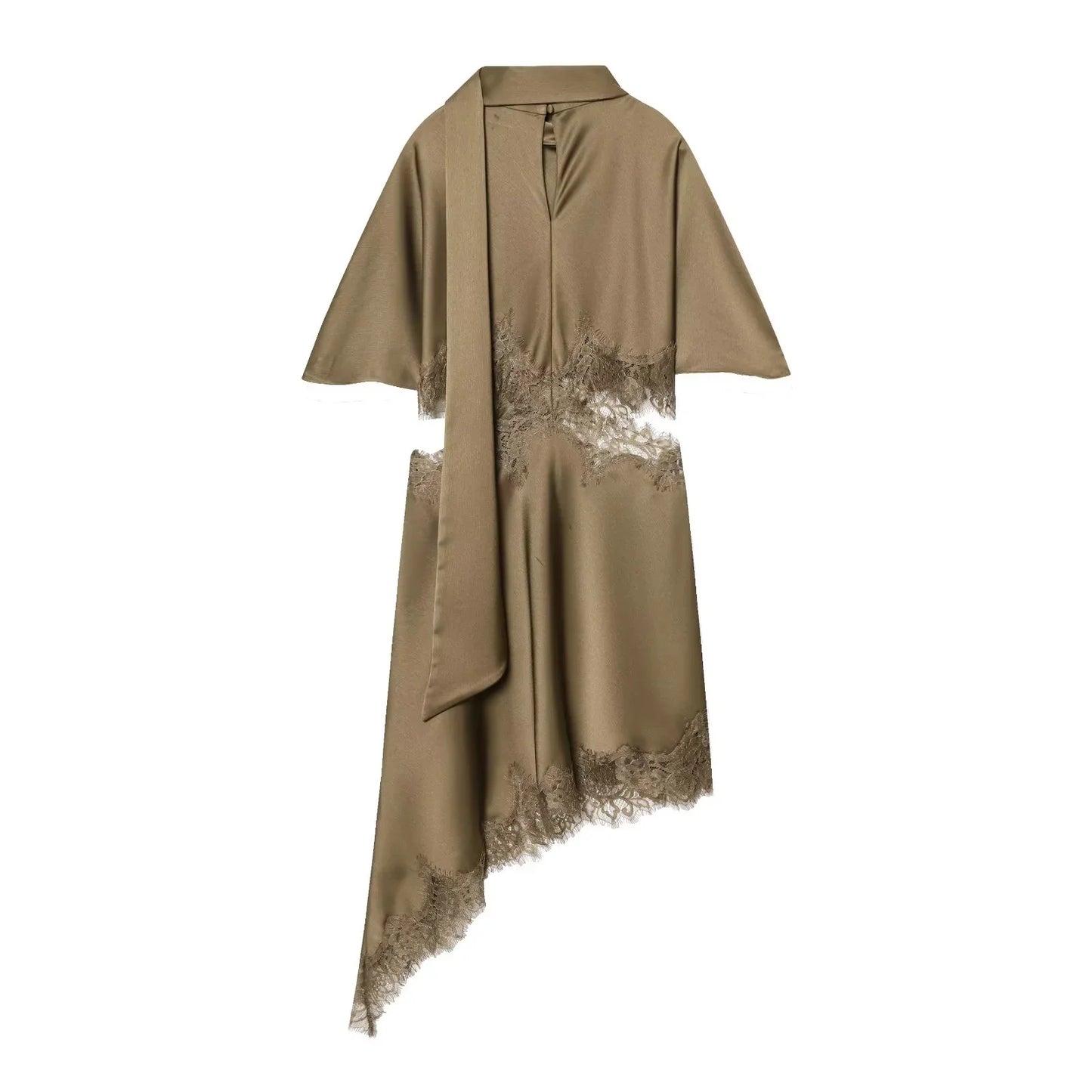 KONDALA Elegant Sexy Chic Women Mini Dress Asymmetrical Scarf Collar Dress Fashion 2026 Spring Summer Holiday Night Out Dress