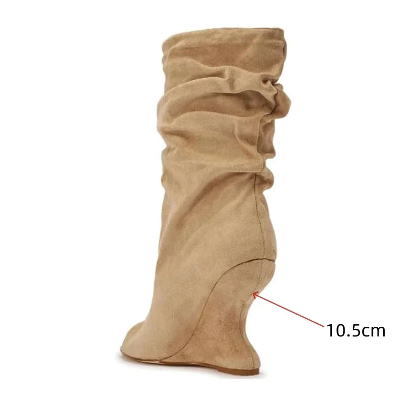 European AndAmerican Hot Girls with Pleated Pile Sleeves,fish Mouth Cool Boots,women's Fashion, Big Tube,sloping Andknight Boots