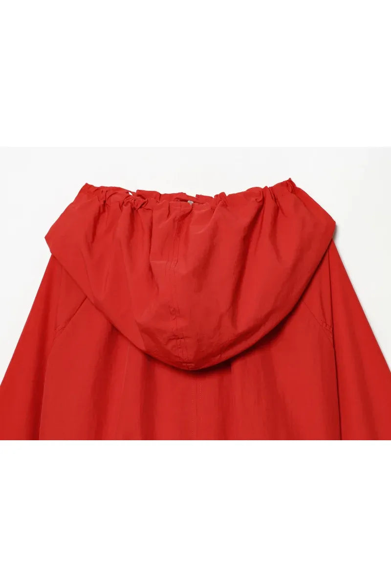 ETJ Damenjacke mit Kapuze und Kordelzug sowie elastischen Bündchen und Saum – Roter, übergroßer Kurzmantel mit Blasenärmeln