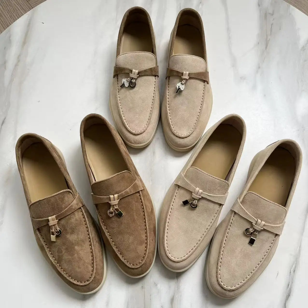 Klassische High-Top LP Loafer mit weicher Sohle, Slip-On-Schuhe, Metallschnalle, Quastendetails, lässige runde Zehenpartie, Leder-Flats