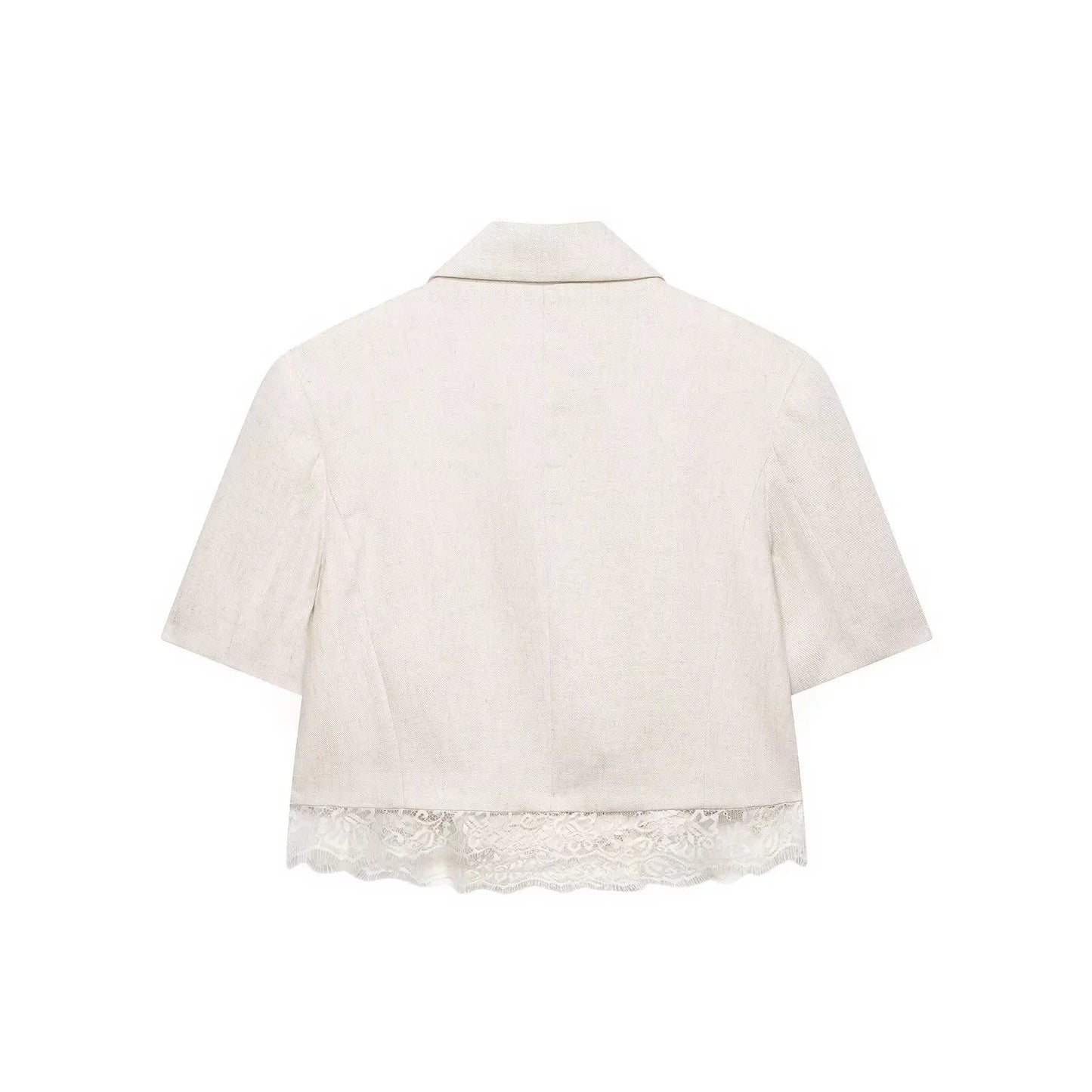 BSAY Lace Patchwork Shorts 2pc Suit Women's Summer Short Sleeve Lapel Blazer Front Pleated A-line Wide Leg Pants Chic Set
