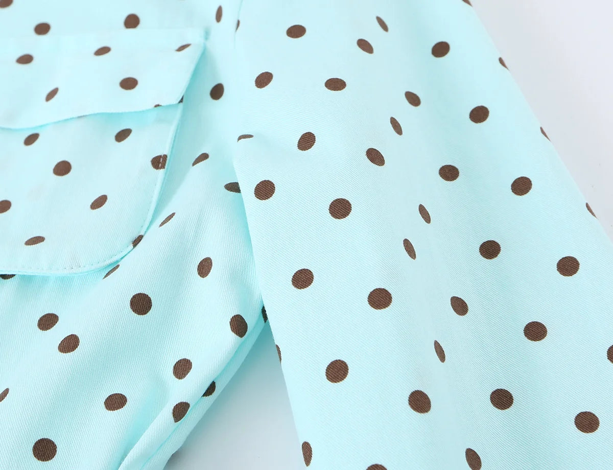 HH 2026 Spring Summer French Polka Dot 2 Piece Set Women Belted Long Sleeve Shirt Shorts Elegant Casual Business Outfit