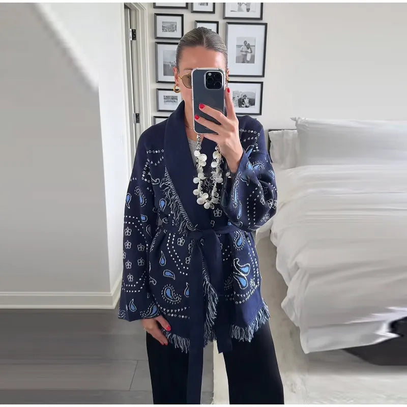 Frauen Gestrickte Getäfelten Pullover drehen-unten Kragen Flare Hülse Reißverschlüsse Mantel Strickjacke Casual Büro Dame Herbst 2025, Pullover