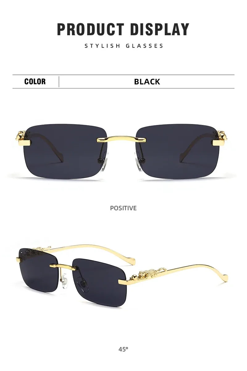 Klassische randlose Sonnenbrille für Herren und Damen, modisch, Leoparden-Dekoration, kleine Sonnenbrille, stilvoll, rahmenlos, zum Fahren, Reisen