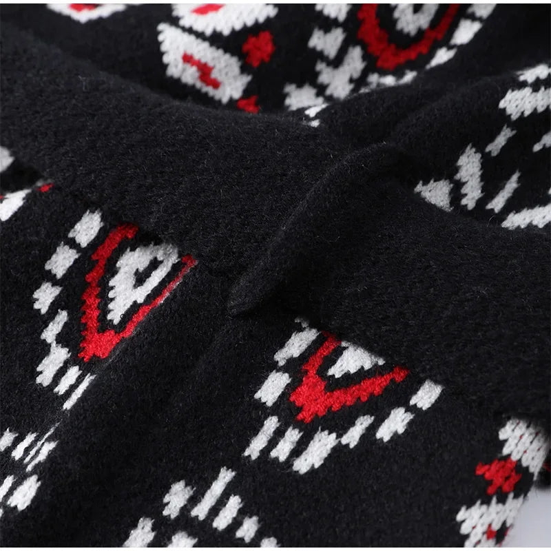 2026 frühling Quaste Gestrickte Jacquard frauen Strickjacken Lose Patchwork V-ausschnitt Langarm Dicke Warme Pullover Dame Neue Strickwaren