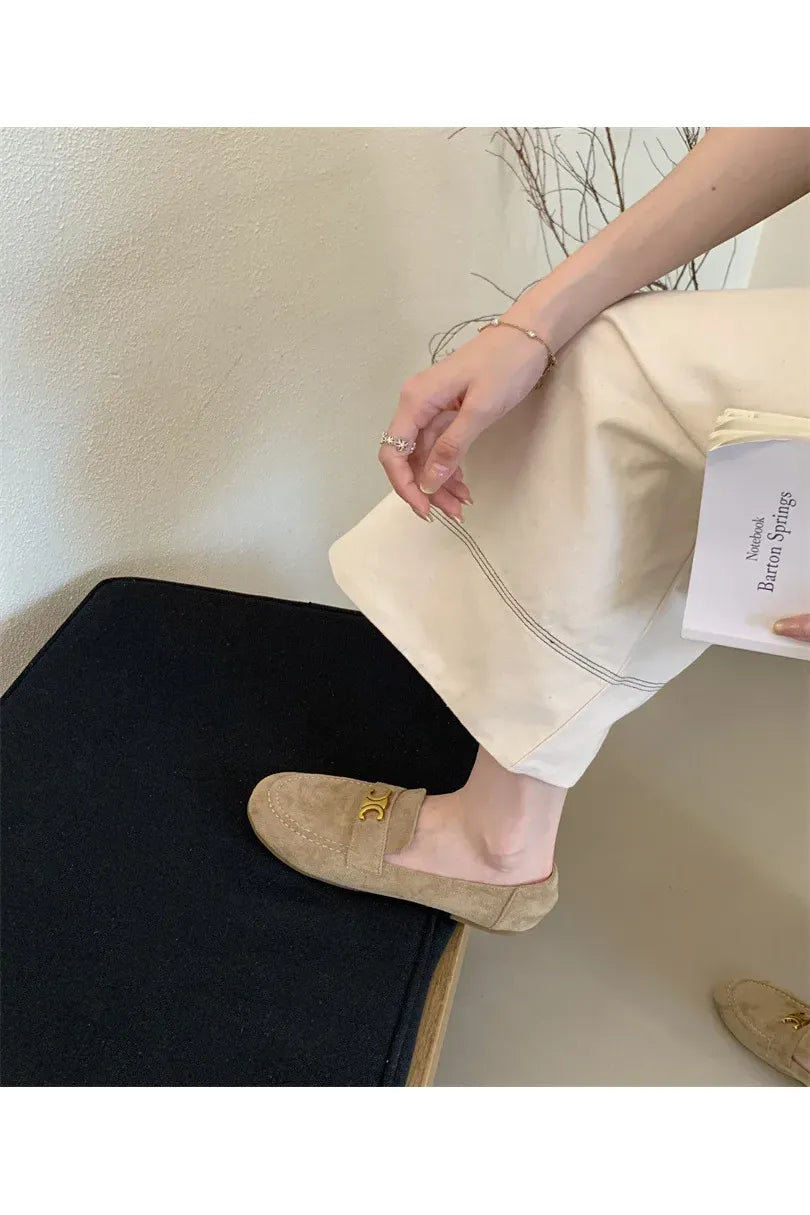 Französische Vintage-Slipper mit flacher Sohle für Damen – Eleganter, neuer Frühlingsstil, Schwarz, Slip-On, weiche Sohle, Bohnenschuhe