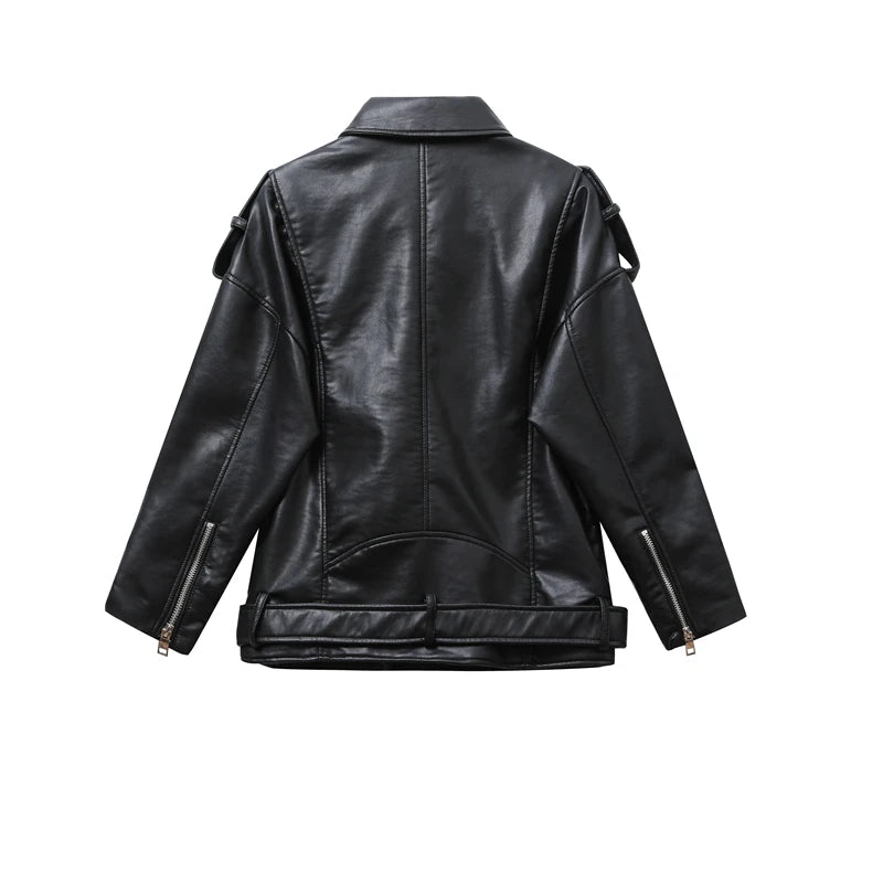 Neue 2025, Damen-Motorrad-Leder, PU-Kunstleder, lockere Jacke, schwarze Jacke