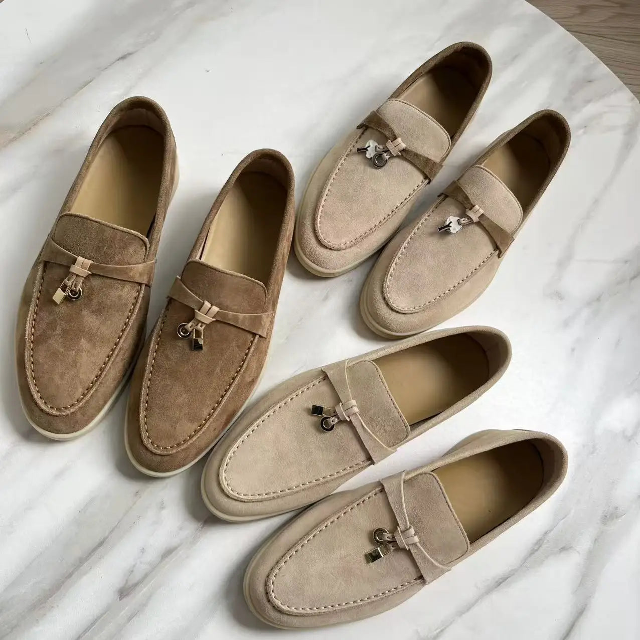 Klassische High-Top LP Loafer mit weicher Sohle, Slip-On-Schuhe, Metallschnalle, Quastendetails, lässige runde Zehenpartie, Leder-Flats