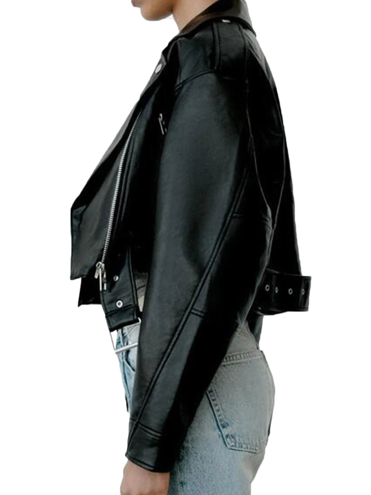 Fitaylor Damen Faux PU Lederjacke Casual Lady Revers Reißverschluss Kurze Lederjacke High Street Motorradmantel