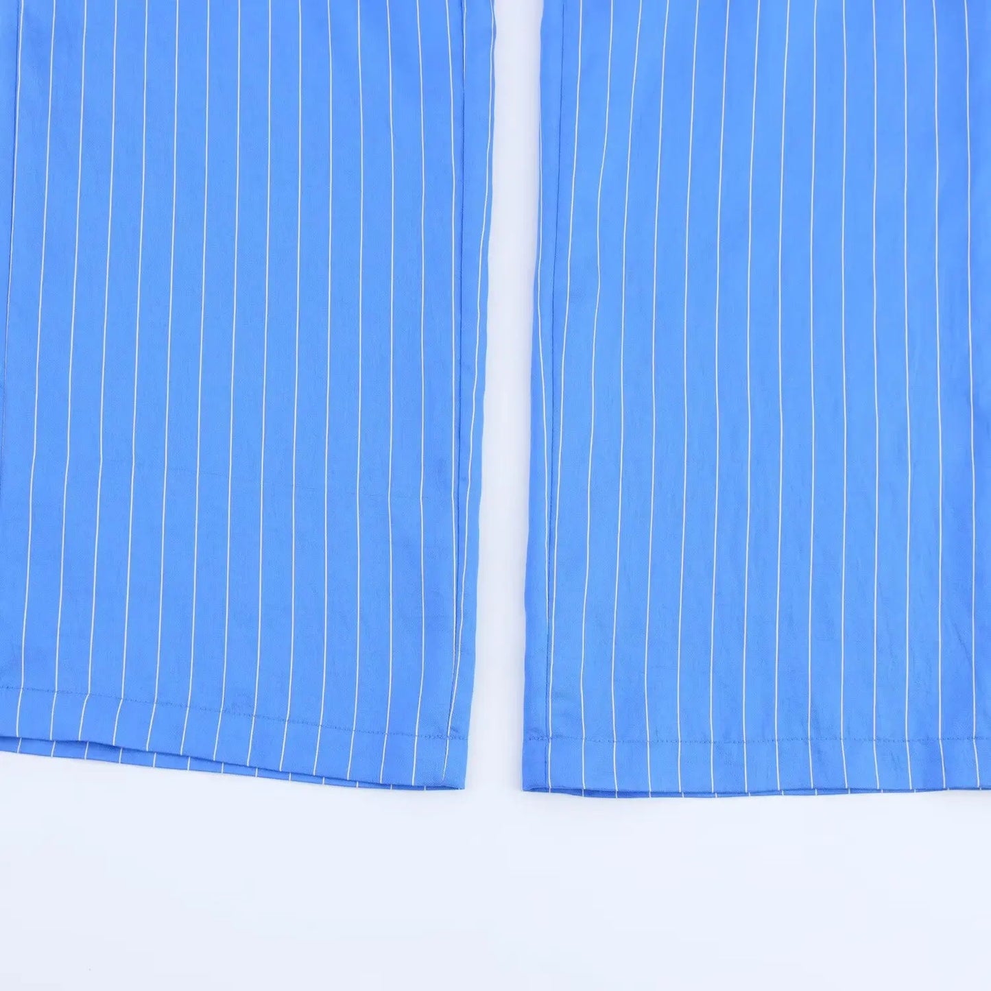 HH Women Striped Pants Suit Loose Lapel Long Sleeve Pocket Single-breasted Blouse+Summer Pajama Style Drawstring Pants
