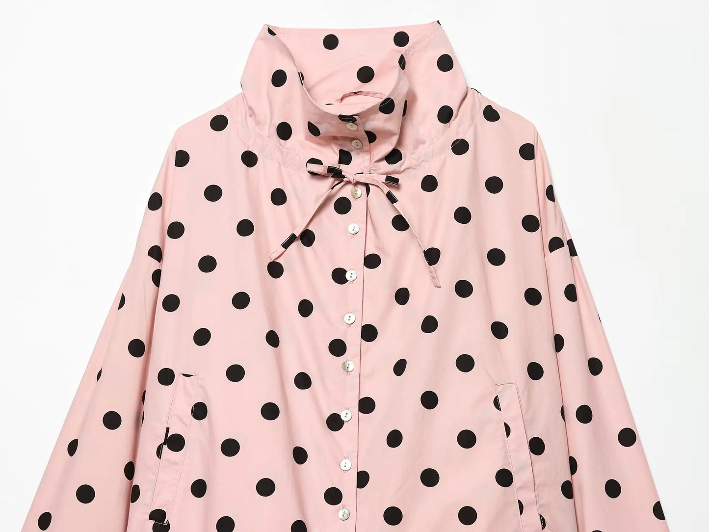 HH Damen Langarm Rosa Gepunktete Jacke Modische Einreihige Hochkragen Kurze Jacke Damen Frühling Lässige High-Street-Jacke