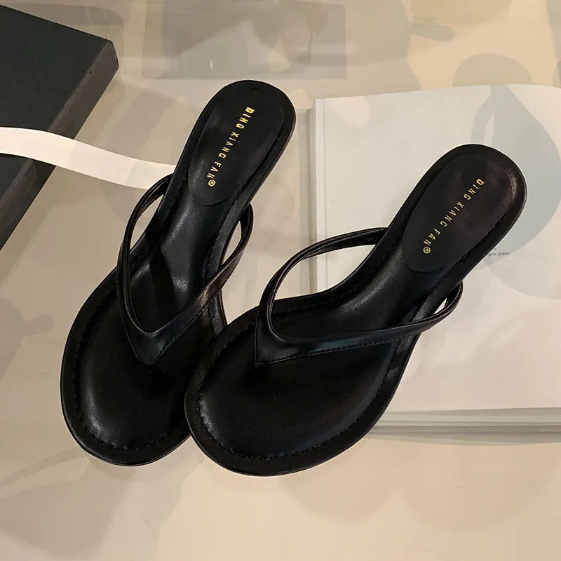 Fashion Round Toe Non-Slip Women Thin Heels Slippers Slides Female Flip flops Sandals Pumps Comfort Ladies Heeled Slippers Shoes