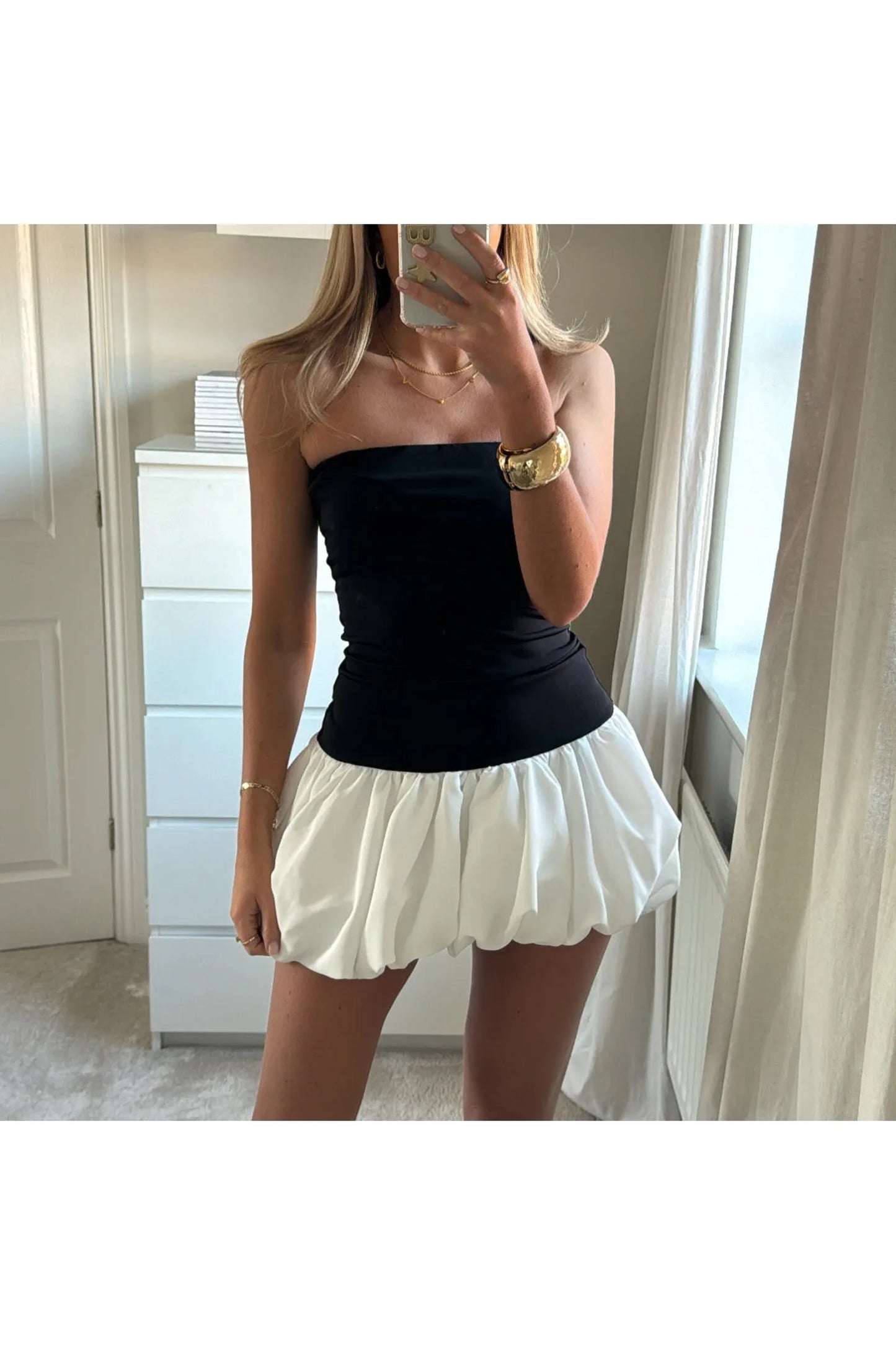 VALERIA - Bubble Mini Dress – Trägerloses Sommer-Cocktailkleid