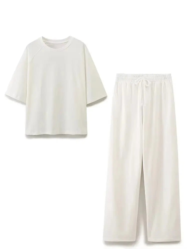HH Sommer Frauen Casual T-shirt Hose Sets Elegante Rosa O Hals Kurzarm T-Shirt + Kordelzug Lose Hosen Frühling Anzug