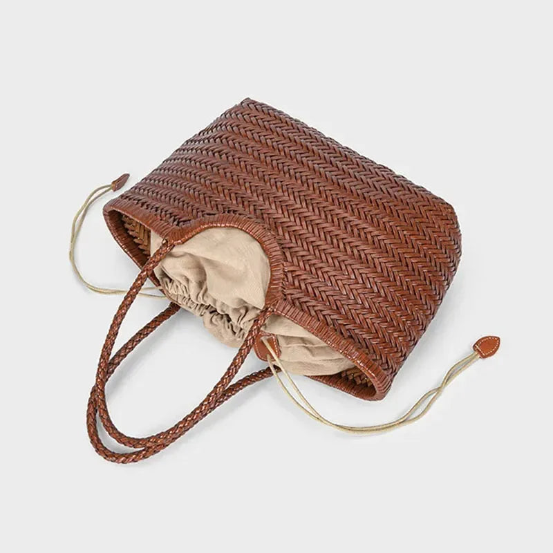 Women Straw 2in1 Woven Bag Fashion Plush Wings Armpit Bag Large Capacity Dumpling Straw Shoulder Bag For Summer Beach Bucket Bag