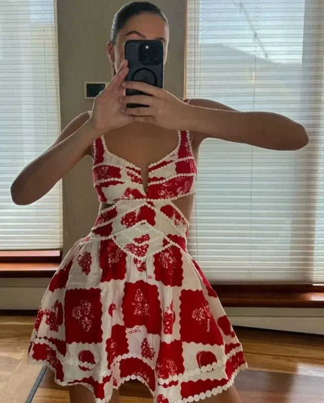 Minikleid A-Linie mit bedrucktem Tanktop Damenmode im europäischen und amerikanischen Stil ärmellose Minikleider