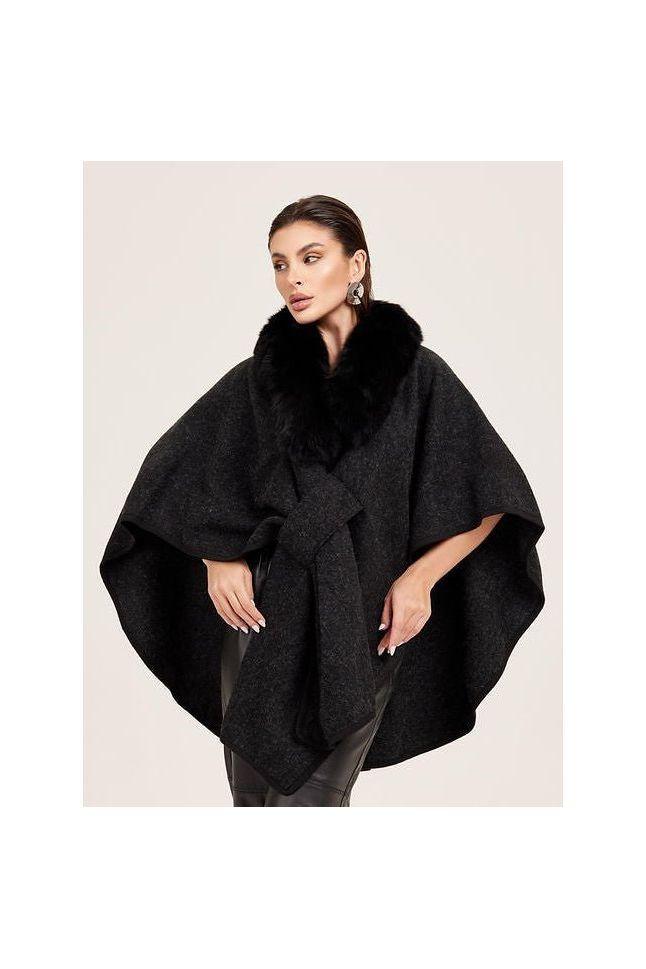 AURELIE - Cape mit abnehmbaren Kunstpelzkragen.