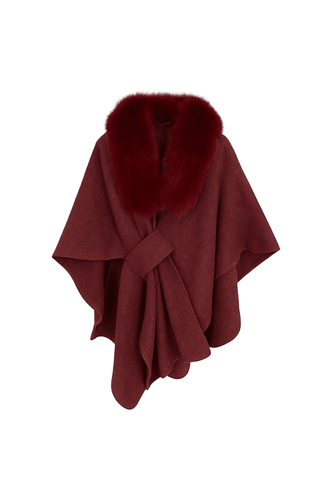 AURELIE - Cape mit abnehmbaren Kunstpelzkragen.