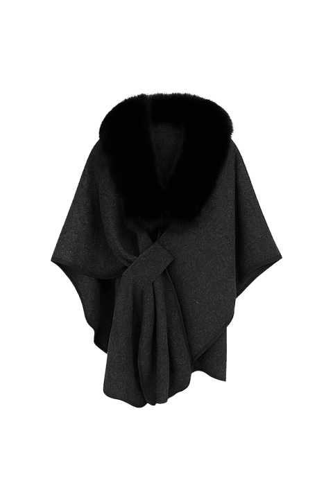 AURELIE - Cape mit abnehmbaren Kunstpelzkragen.