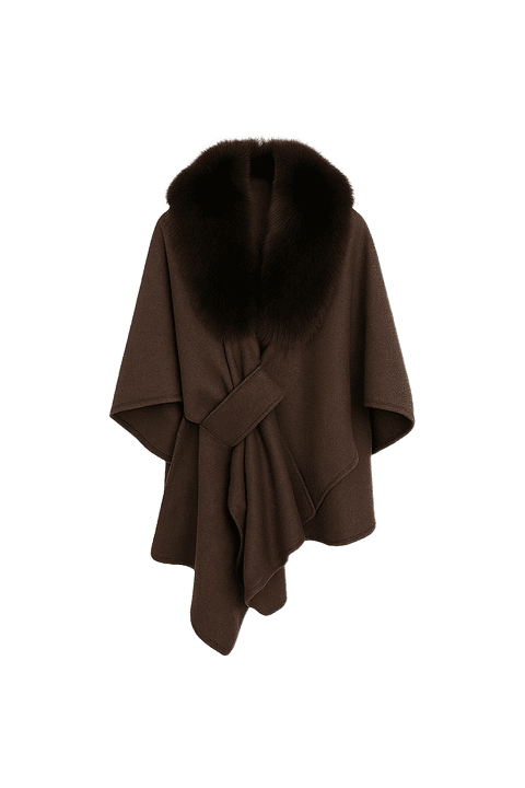 AURELIE - Cape mit abnehmbaren Kunstpelzkragen.