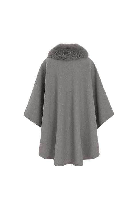 AURELIE - Cape mit abnehmbaren Kunstpelzkragen.