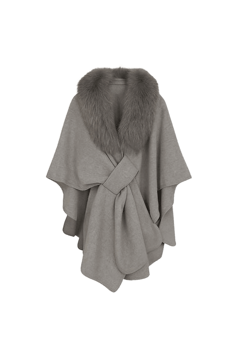 AURELIE - Cape mit abnehmbaren Kunstpelzkragen.