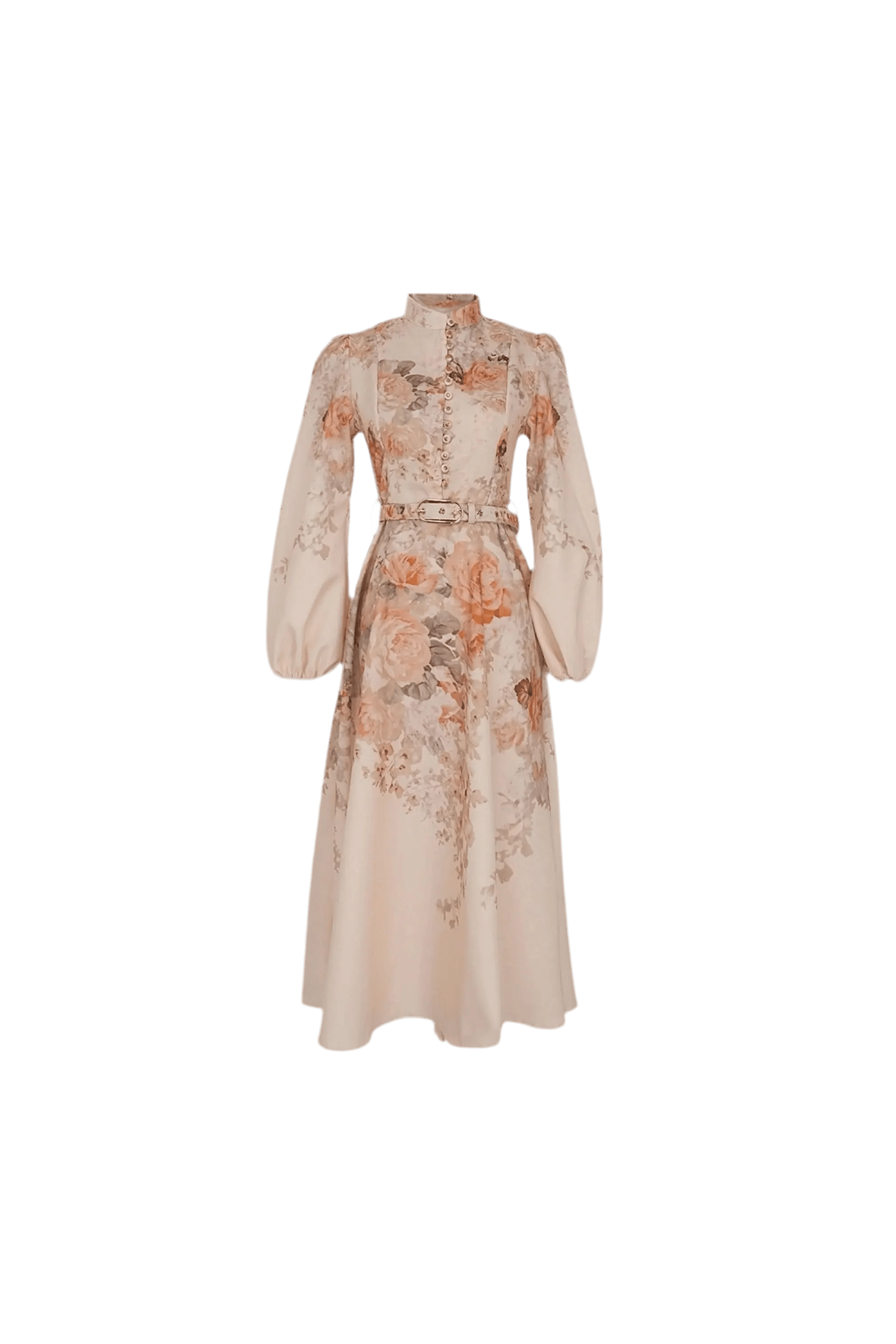 Elegantes Maxikleid mit floralem Print und Puffärmeln.