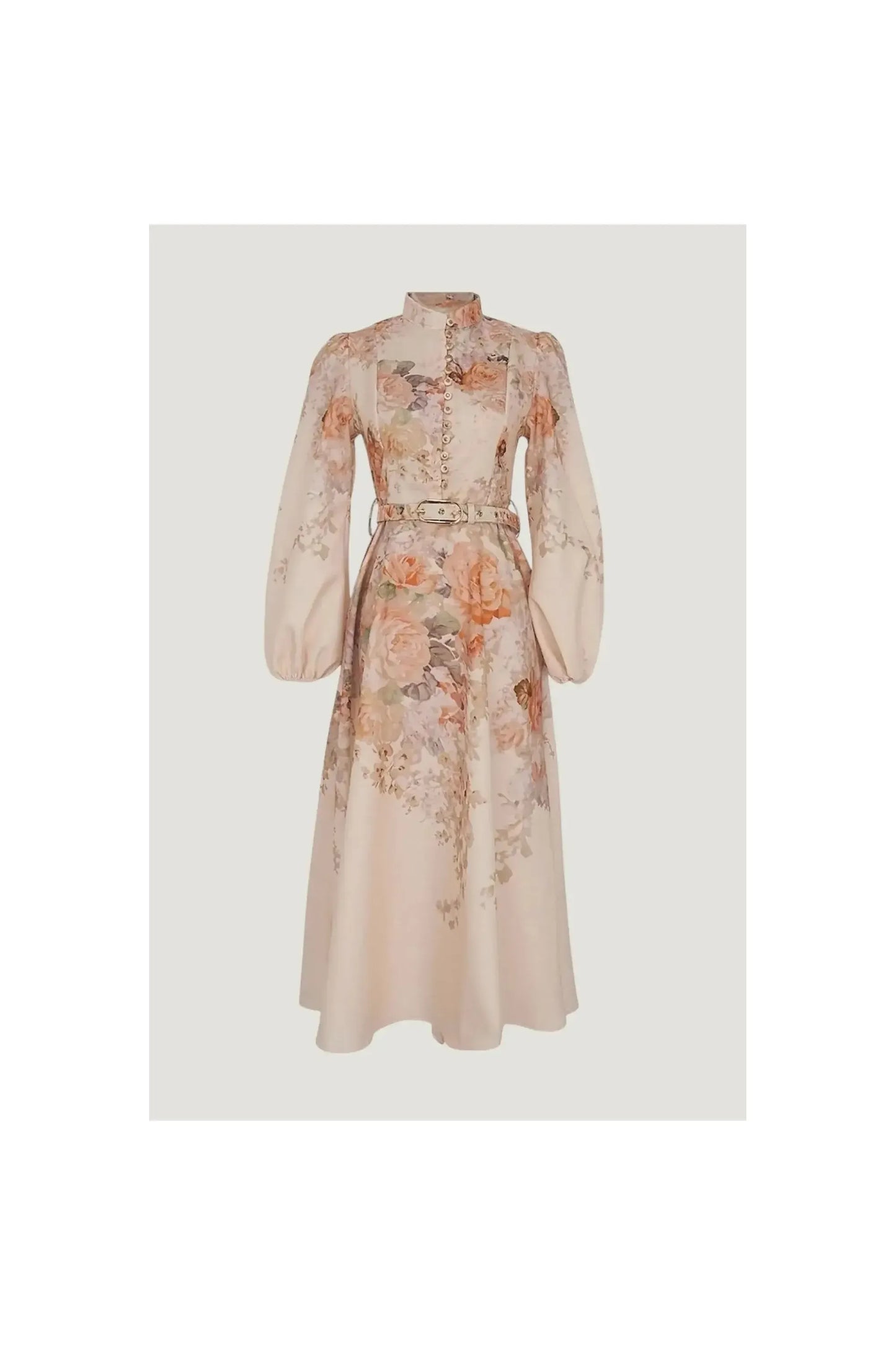 Elegantes Maxikleid mit floralem Print und Puffärmeln.