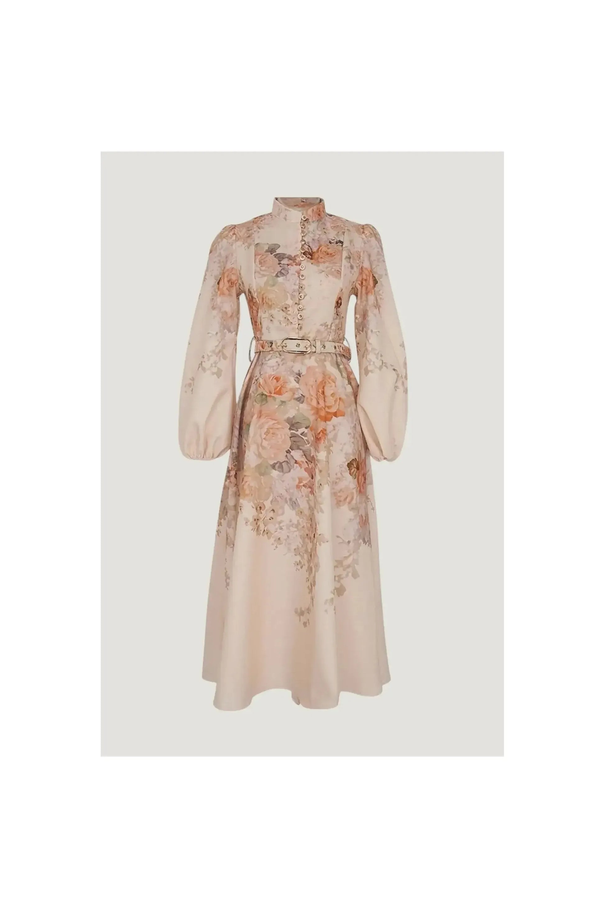 Elegantes Maxikleid mit floralem Print und Puffärmeln.