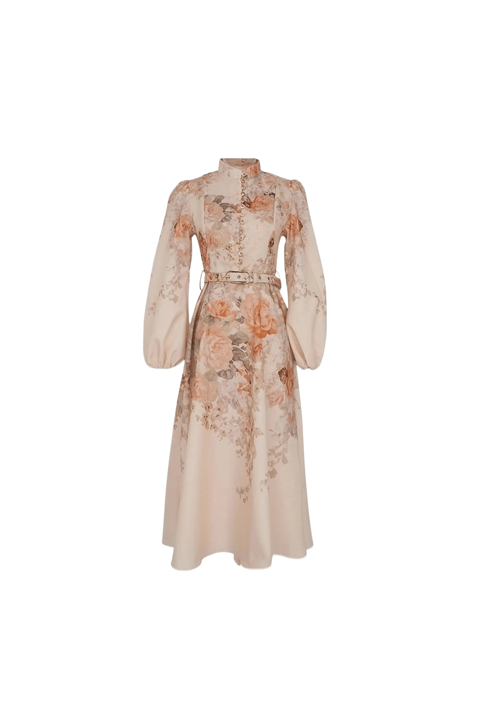 Elegantes Maxikleid mit floralem Print und Puffärmeln.