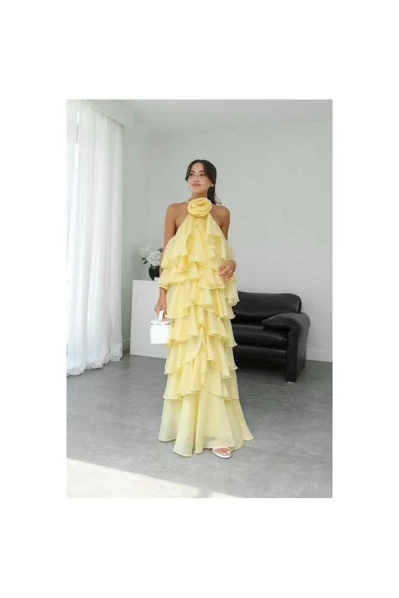 Lucia Maxikleid mit Blüten-Dekor und Halterneck.