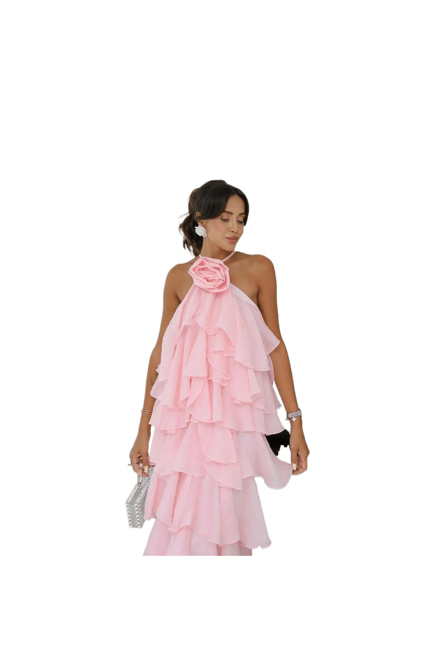 Lucia Maxikleid mit Blüten-Dekor und Halterneck.