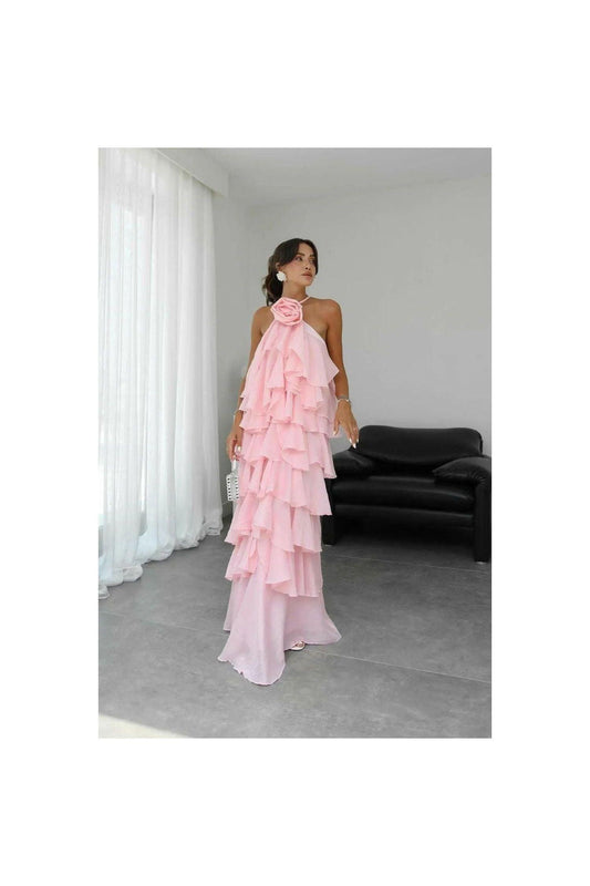 Lucia Maxikleid mit Blüten-Dekor und Halterneck.