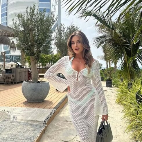 Ariel Maxikleid Damen Sommer Weiß Türkis
