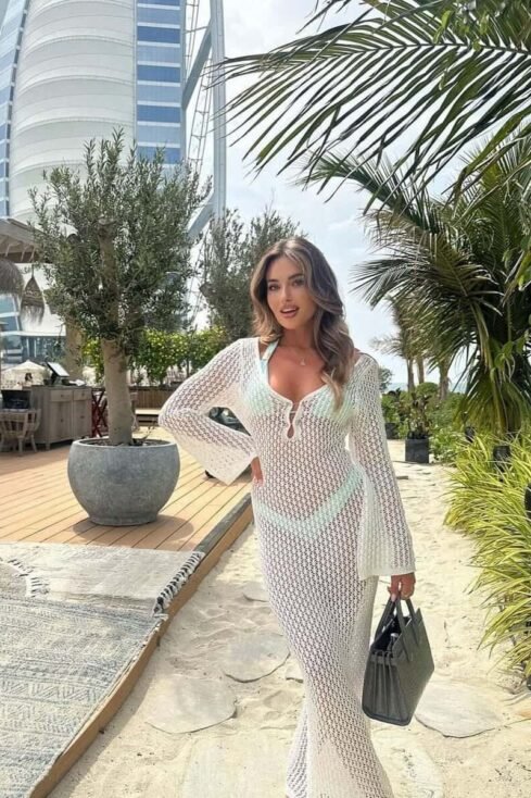 Ariel Maxikleid Damen Sommer Weiß Türkis